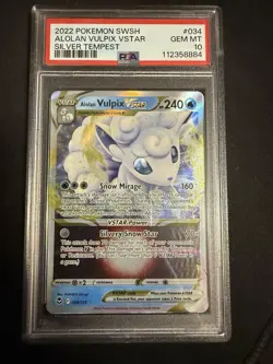 Pokemon Alolan Vulpix VSTAR Ultra Rare Holo Silver Tempest PSA 10 034/195 2022 - Image 1