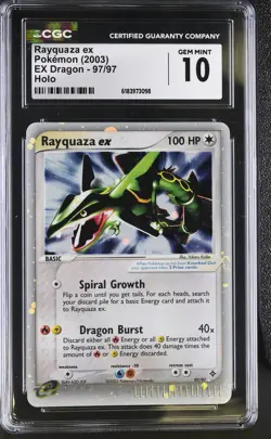 CGC 10 GEM MINT Rayquaza EX 97/97 EX Dragon Holo Pokemon Card - Image 1