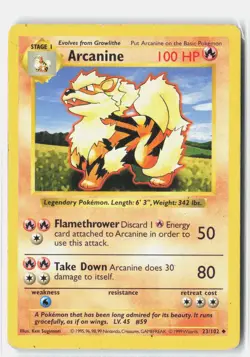 Arcanine 23/102 Uncommon Base Set Shadowless Pokemon Unlimited MP Ken Sugimori - Image 1