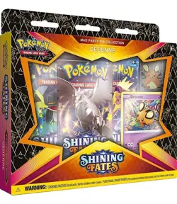 Shining Fates Pokemon TCG Mad Party Pin Collection DEDENNE with 3 Booster Packs - Image 1