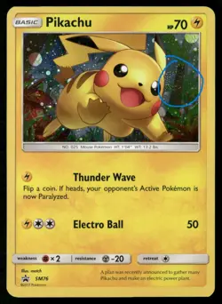 🌀SWIRL🌀 Pikachu SM76 Holo Promo Sun & Moon Promo Pokemon LP - Image 1