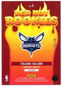 2024-25 Donruss Optic Tidjane Salaun #5 Red Hot Rookies Blue /49 RC Hornets - Image 2