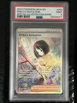 2023 POKEMON MEW EN-151 SPECIAL ILLUSTRATION RARE #203 ERIKA'S INVITATION PSA 9 - Image 1