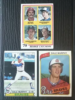 Lot of 3 Diff 1978 79 80 Dale Murphy Atlanta Braves Baseball Cards w/2nd Yr Card - Image 1