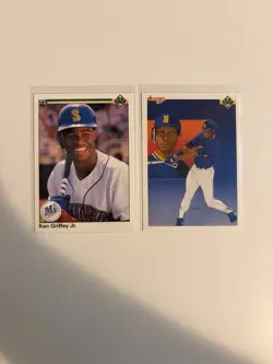 1990 Upper Deck #156 Ken Griffey Jr. + Seattle Mariners Checklist Lot - Image 1