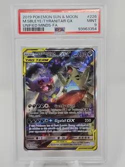 2019 Pokemon Sun & Moon Unified Minds Mega Sableye & Tyranitar GX Alt Art PSA 9 - Image 1