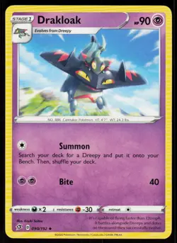 Drakloak 090/192 Uncommon Rebel Clash Pokemon Near Mint - Image 1