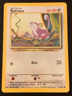Rattata 61/102 Base Set - Common - Pokemon Card TCG - WOTC Near Mint - Image 1