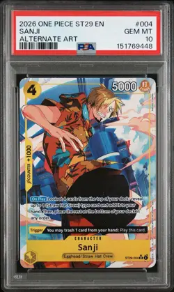 2026 ONE PIECE STARTER DECK 29: EGGHEAD ST29 #004 SANJI ALT ART PSA 10 GEM MINT - Image 1