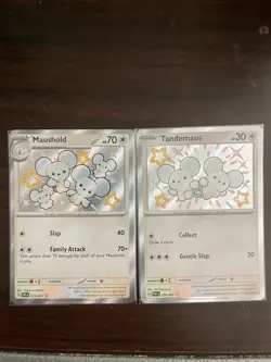 Pokemon Tandemaus & Maushold 209 &210/091 Shiny Rare Holo SV Paldean Fates(2pcs) - Image 1