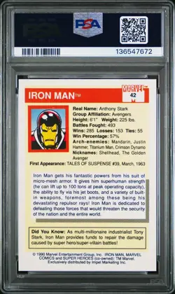 Excellent Centering 1990 Marvel IRON MAN #42 PSA 9 MINT Card Avengers Tony Stark - Image 2