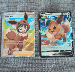 Pokemon TCG Eevee V 108/159 & Poke Kid 070/072 Foil Full Art 2-Card Lot - Image 1
