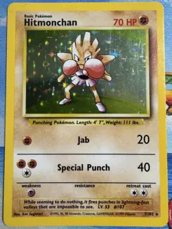 Wizards of the Coast Pokemon TCG Base Set Hitmonchan 7/102 Holo Rare 1999 HP - Image 1