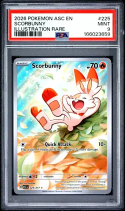 Scorbunny 225 Illustration Rare Ascended Heroes Pokemon PSA 9 - Image 1