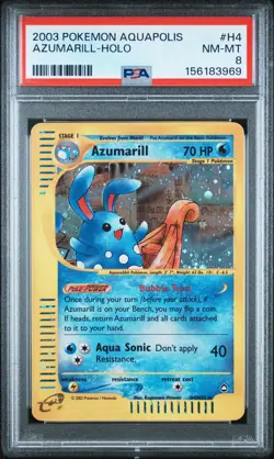 2003 POKEMON AQUAPOLIS #H4 AZUMARILL-HOLO PSA 8 - Image 1