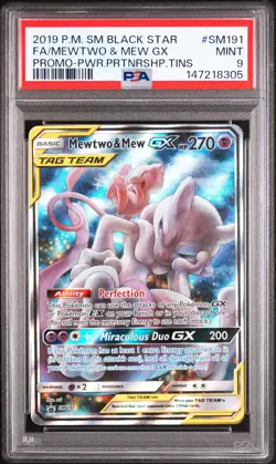 2019 POKEMON SM BLACK STAR PROMO #SM191 FULL ART/MEWTWO & MEW GX PSA 9 - Image 1