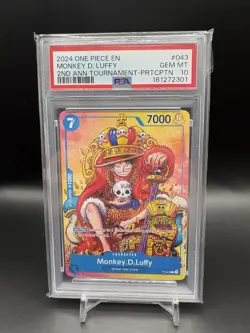 One Piece Monkey D. Luffy Character Promo Holo P-043 2nd Ann PSA 10 EN - Image 1