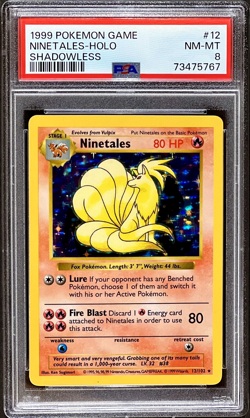 1999 Pokemon NINETALES Base Set SHADOWLESS Edition HOLO Rare Card 12/102 - PSA 8 - Image 1