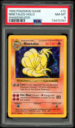 1999 Pokemon NINETALES Base Set SHADOWLESS Edition HOLO Rare Card 12/102 - PSA 8 - Image 2