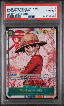 2025 One Piece Monkey D. Luffy Secret Rare Alt Art Alternative #OP13-118 PSA 10 - Image 1