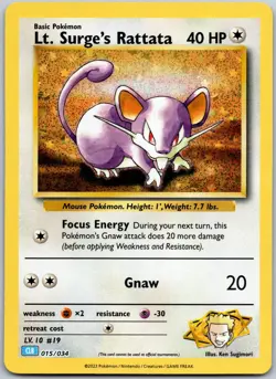 Lt. Surge's Rattata 015/034 Holo Classic Collection Trading Card Game NM - Image 1