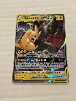 Pokemon Pikachu & Zekrom GX TCG Sun & Moon Team Up Holo Ultra Rare Card 33/181 - Image 1