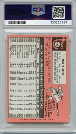 1969 Topps Baseball Matty Alou #490 Pittsburgh Pirates PSA 9 MINT (Low Pop 38) - Image 2