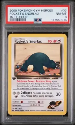 2000 POKEMON GYM HEROES ROCKET'S SNORLAX 1ST EDITON #33 PSA 8 - Image 1