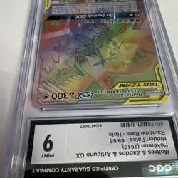 Pokemon TCG- CGC 9 Moltres & Zapdos & Articuno GX 69/68 Rainbow Rare Holo - Image 3