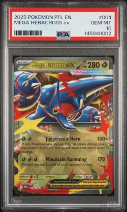2025 Mega Heracross EX PSA 10 Pokemon Phantasmal Flames 004/094 Holo Double Rare - Image 1