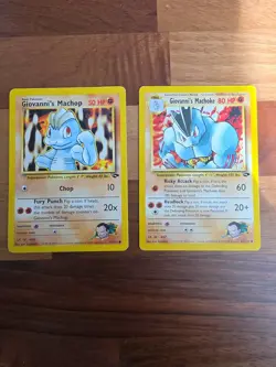 Giovanni's Machop and Machoke Gym Challenge Pokemon Card - Image 1