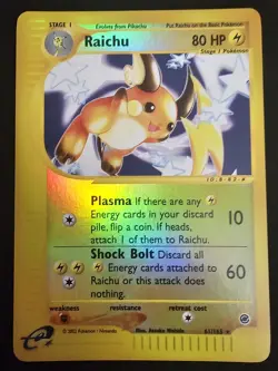 Pokemon Raichu 61/165 Expedition Reverse Holo Rare Card NM Condition - Image 1