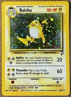 Pokemon TCG Raichu 016/130 Base Set 2 Holo Rare Unlimited (NM) + Swirl - Image 1