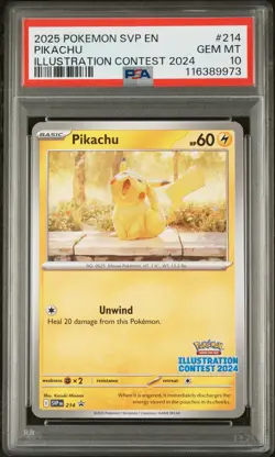 2025 Pokemon Black Star Promo #214 Pikachu Illustration Contest 2024 PSA 10 - Image 1
