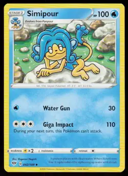 Simipour 042/189 Uncommon Darkness Ablaze Pokemon Near Mint - Image 1