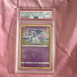 Pokemon TCG 2020 General Mills Galarian Ponyta SWSH013 PSA 10 Promo Holo - Image 1