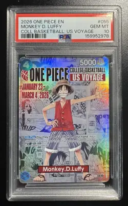 MONKEY D. LUFFY 2026 055 ONE PIECE COLLEGE BASKETBALL US VOYAGE ONE PIECE PSA 10 - Image 1