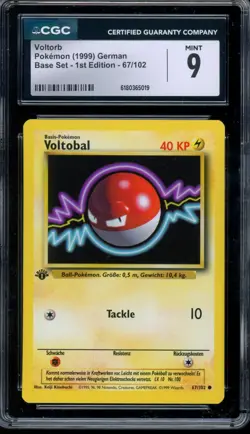 CGC 9 Pokemon 1999 German 1st Edition Base Set Voltobal Voltorb #67 - Image 1
