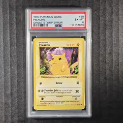 Pikachu, Ghost Stamp Error, Base Set, 58/102, Pokemon, WOTC 1999, (PSA 6) - Image 1