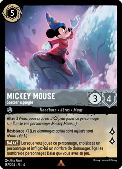 Carte Disney Lorcana Chapitre 4 Mickey Mouse - Sorcier espiegle 187/204 Rare FR - Image 1
