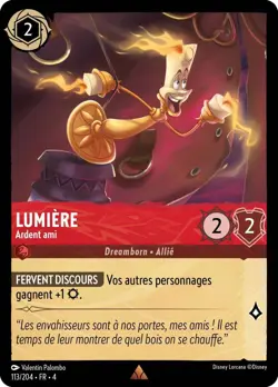 Carte Disney Lorcana Chapitre 4 Lumiere - Ardent ami 113/204 Rare en Francais - Image 1