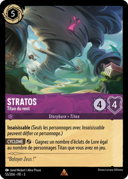 Carte Disney Lorcana Chapitre 3 Stratos - Titan du vent 055/204 Rare en Francais - Image 1