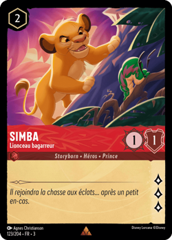 Carte Disney Lorcana Chapitre 3 Simba - Lionceau bagarreur 123/204 Rare FR - Image 1