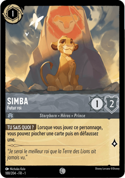Carte Disney Lorcana Chapitre 1 Simba - Futur roi 188/204 Commune en Francais - Image 1