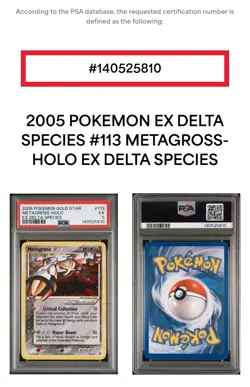 Pokemon Gold Star Metagross Holo EX Delta Species #113 PSA 5 2005 Trading Card - Image 3