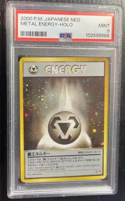 PSA 9 MINT Metal Energy 2000 Japanese Neo Holo Pokemon Card Swirl - Image 1