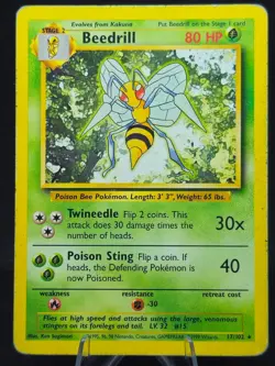 Beedrill (17) Base Set, Rare Pokemon Card MP - Image 1