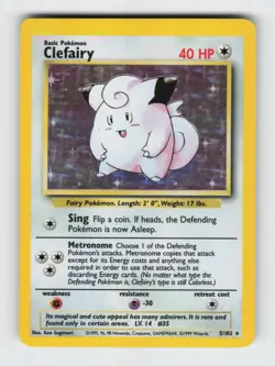 Clefairy 5/102 Holo Rare Base Set Unlimited Pokemon 1999 Moderately Played - Image 1