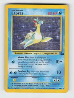 Lapras 10/62 Unlimited Holo Rare Fossil Pokemon 1999 Moderately Played - Image 1