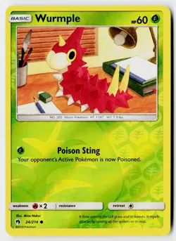 Pokemon SM - Lost Thunder #24/214 Wurmple (24) Common, Reverse Holo NM - Image 1